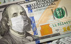 US $100 bill with covid mask on