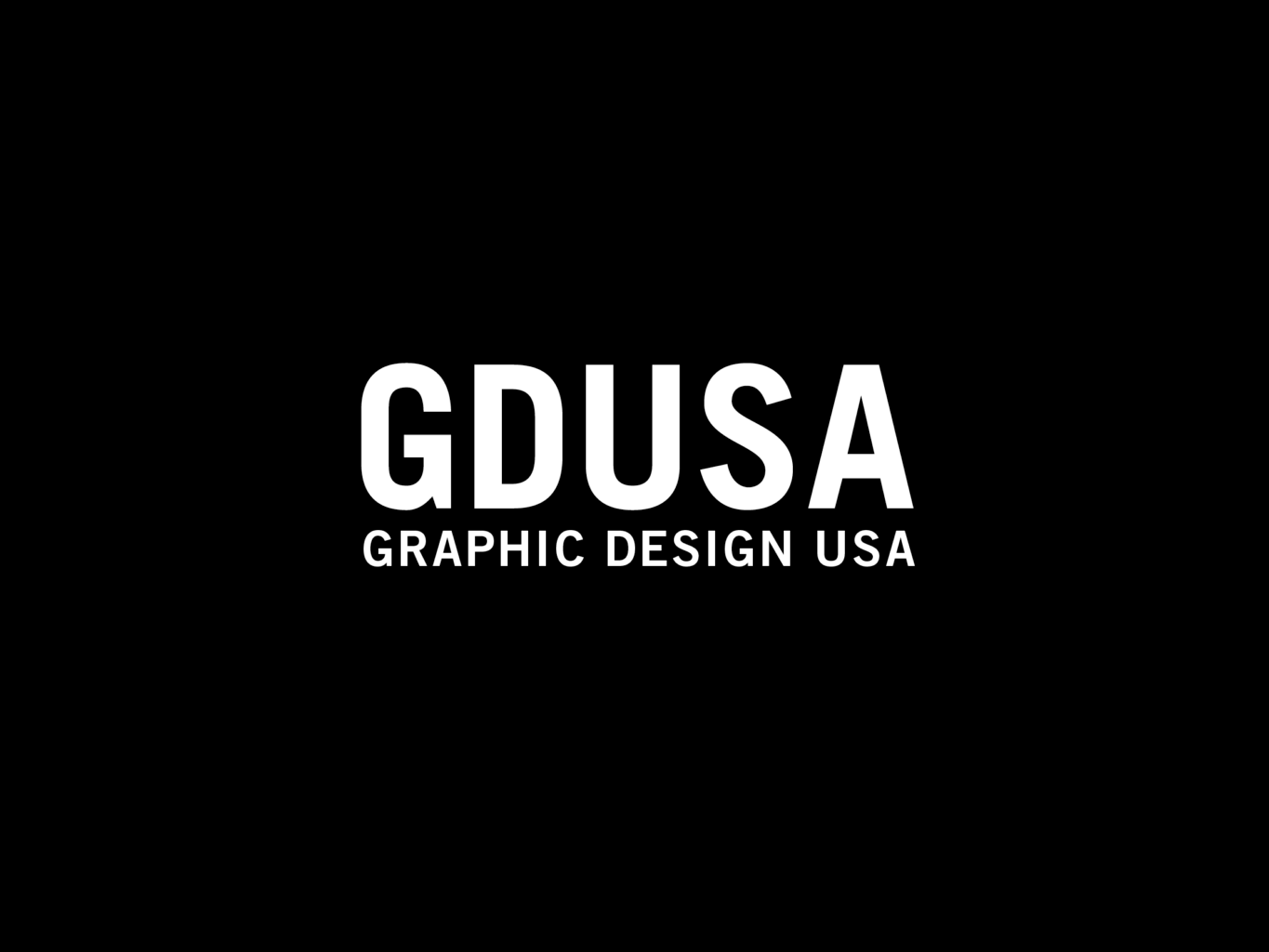 A logo with the text "GDUSA" in white letters on a black background, followed by the words "GRAPHIC DESIGN USA" in smaller white font.