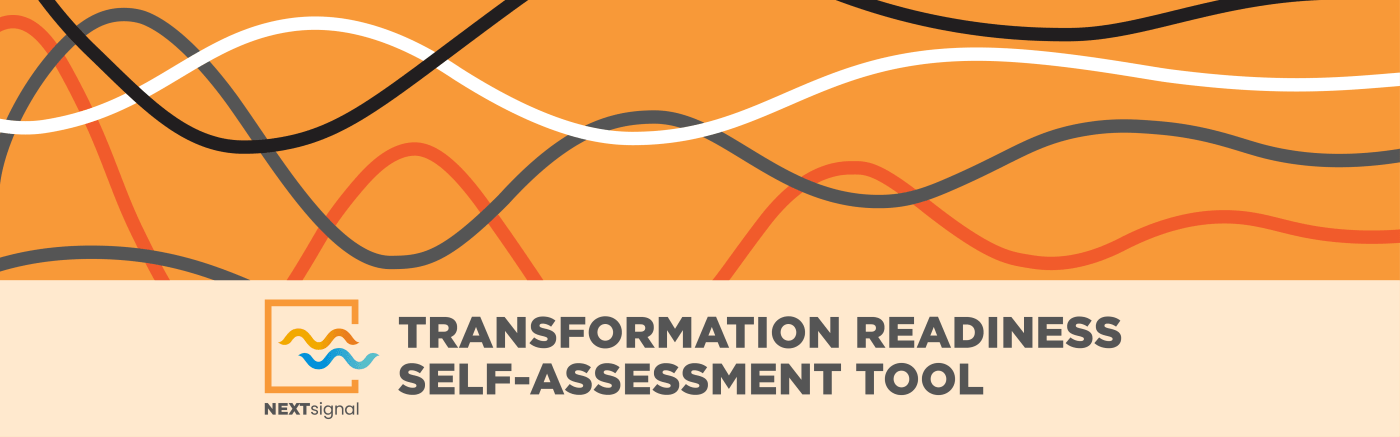 A banner with the words "TRANSFORMATION READINESS SELF ASSESSMENT TOOL" in bold, capitalized letters against a red background. The text is…